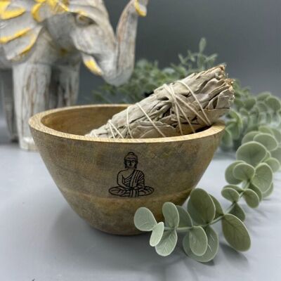 RBowl-02 - Holzschale für Räucher- und Ritualopfer - Buddha - 12x7cm - Verkauft in 4x Einheit/en pro Umkarton