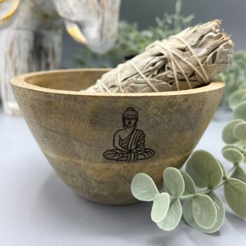 RBowl-02 - Bol en bois pour bavures et offrandes rituelles - Bouddha - 12x7cm - Vendu en 4x unité/s par extérieur 2