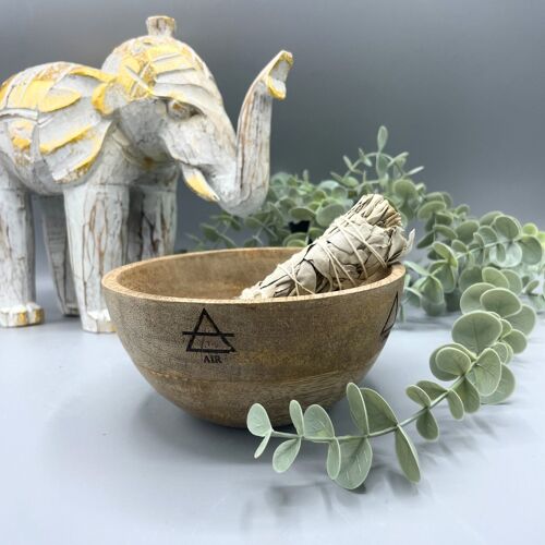 RBowl-07 - Wooden Smudge and Ritual Offerings Bowl - Four Elements - 14x7cm - Sold in 3x unit/s per outer