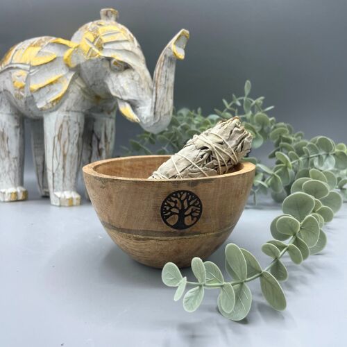 RBowl-04 - Wooden Smudge and Ritual Offerings Bowl - Tree of Life - 12x7cm - Sold in 4x unit/s per outer