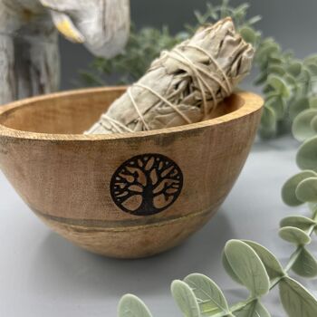 RBowl-04 - Bol en bois pour bavures et offrandes rituelles - Arbre de vie - 12x7 cm - Vendu en 4x unité/s par extérieur 2