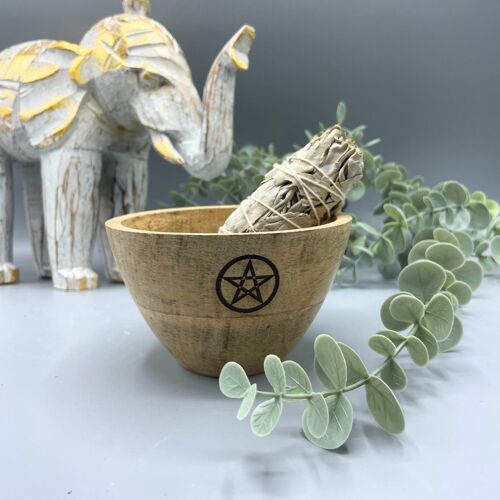 RBowl-05 - Wooden Smudge and Ritual Offerings Bowl - Pentagon - 12x7cm - Sold in 4x unit/s per outer