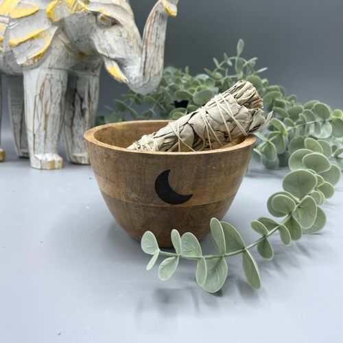 RBowl-06 - Wooden Smudge and Ritual Offerings Bowl - Three Moons - 12x7cm - Sold in 4x unit/s per outer