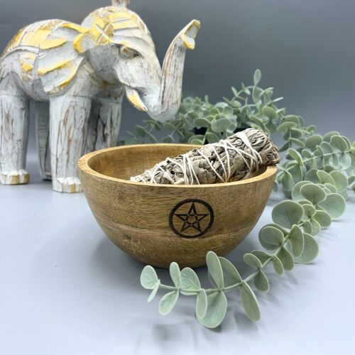 RBowl-11 - Wooden Smudge and Ritual Offerings Bowl - Pentagon - 14x7cm - Sold in 3x unit/s per outer