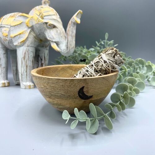 RBowl-12 - Wooden Smudge and Ritual Offerings Bowl - Three Moons - 14x7cm - Sold in 3x unit/s per outer