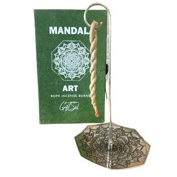 RIH-03 - Ensemble de porte-encens en corde et plaqué argent - Fleur de Mandala - Vendu en 1x unité/s par extérieur 1