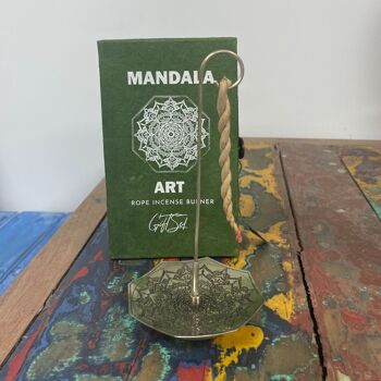 RIH-03 - Ensemble de porte-encens en corde et plaqué argent - Fleur de Mandala - Vendu en 1x unité/s par extérieur 2