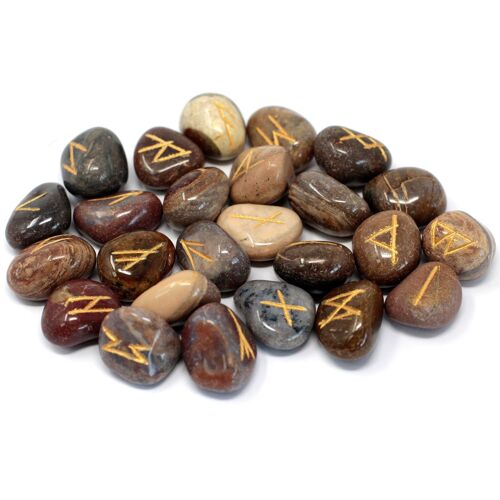 Rune-30 - Runes Stone Set in Pouch - Fancy Jasper - Sold in 1x unit/s per outer