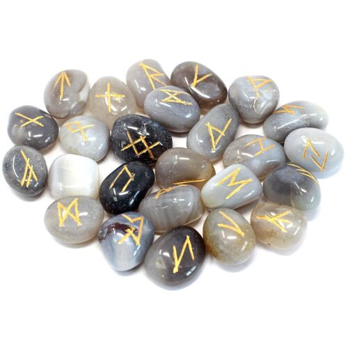 Rune-44 - Runes Stone Set in Pouch - Grey Agate - Sold in 1x unit/s per outer