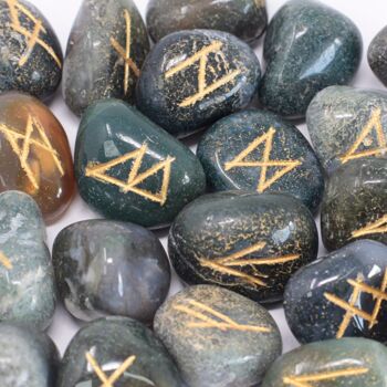Rune-46 - Runes Stone Set in Pouch - Moss Agate - Vendu en 1x unité/s par extérieur 2