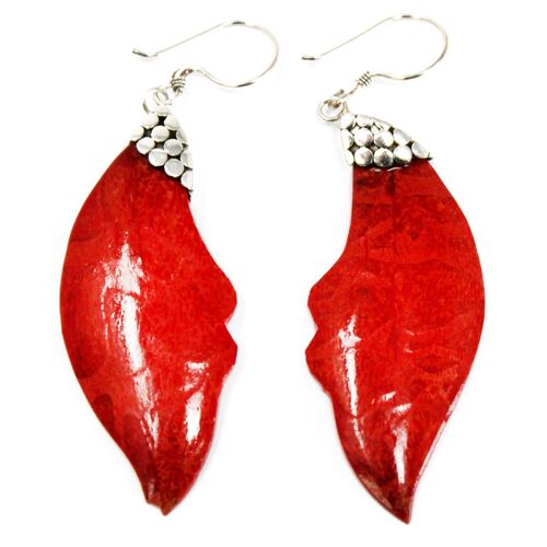 SEar-02 - Coral Style 925 Silver Earring - Leaf Drop - Sold in 1x unit/s per outer