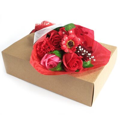 SFB-08 - Bouquet di fiori di sapone per le mani in scatola - Rosso - Venduto in 1 unità per esterno