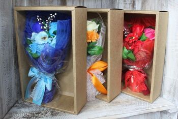 SFB-09 - Bouquet de fleurs de savon pour les mains en boîte - Bleu - Vendu en 1x unité/s par extérieur 3