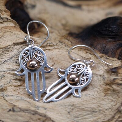 SGJ-03 - Boucle d'oreille en argent et or - Hamsa - Vendu en 1x unité/s par extérieur