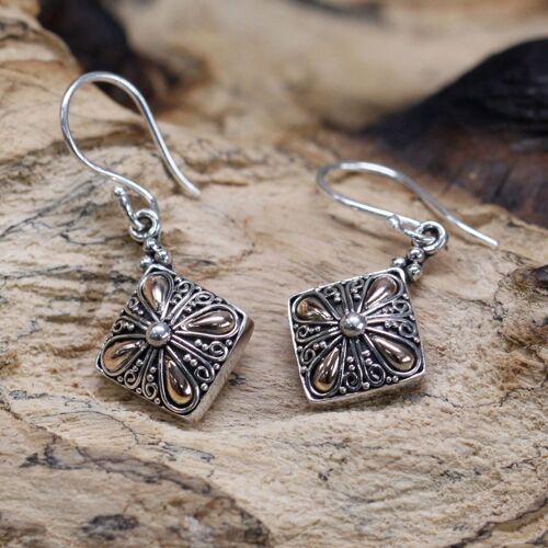 SGJ-07 - Silver & Gold Earring - Square Drop - Sold in 1x unit/s per outer