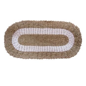 SGR-05 - Tapis ovale en jonc de mer - Blanc et beige - Classique - 60x120cm - Vendu en 1x unité/s par extérieur 1