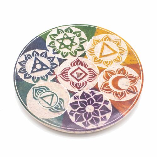 SoapISH-02 - Soapstone Disc Incense Holder 10cm - Seven Chakra - Sold in 4x unit/s per outer