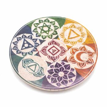 SoapISH-02 - Porte-encens disque en stéatite 10 cm - Sept Chakras - Vendu en 4x unité/s par extérieur 1