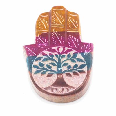 SoapISH-06 - Porta incenso Hamsa in pietra ollare 9x6 cm - Albero della vita - Venduto in 4 unità esterne