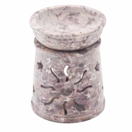 SoapOB-13 - Small Soapstone Oil Burner 8cm - Sun & Stars - Sold in 1x unit/s per outer