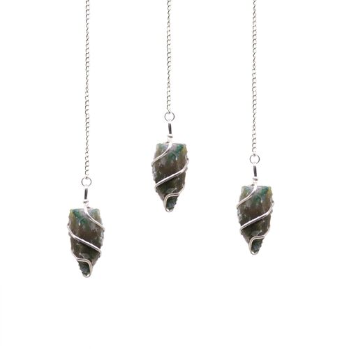 SpecMP-58 - Raw Gemstone Pendulum - Moss Agate - Sold in 1x unit/s per outer