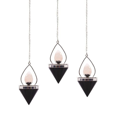 SpecMP-64 - Gemstone Lantern of Life Pendulum - Black Agate & Rose Quartz - Sold in 1x unit/s per outer