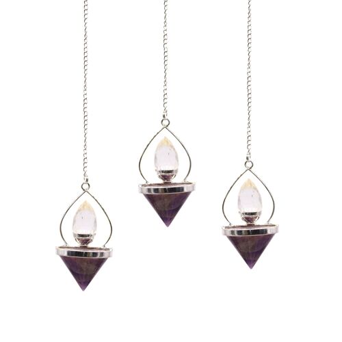 SpecMP-66 - Gemstone Lantern of Life Pendulum - Amethyst & Rock Quartz - Sold in 1x unit/s per outer