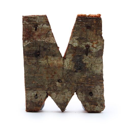 SRBL-15 - Rustic Bark Letter   - "M"  - 7cm - Sold in 12x unit/s per outer