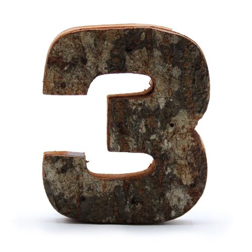 SRBL-35 - Rustic Bark Number - "3"  - 7cm - Sold in 12x unit/s per outer