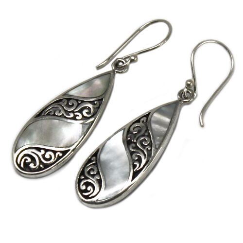 SSE-03 - Shell & Silver Earrings - Teardrop- MOP - Sold in 1x unit/s per outer