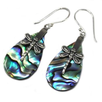 SSE-10 - Boucles d'oreilles coquillage et argent - Libellules - Abalone - Vendu en 1x unité/s par extérieur 1