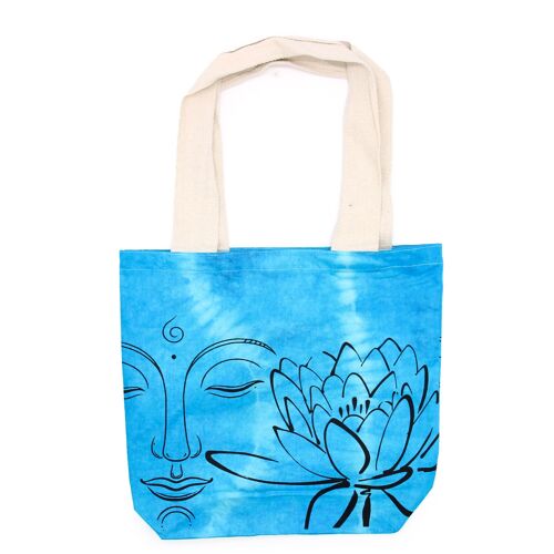 TDB-03 - Tye-Dye Cotton Bag (6oz) - 38x42x12cm - Lotus Buddha - Blue - Natural Handle - Sold in 1x unit/s per outer