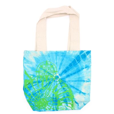 TDB-04 - Tye-Dye-Baumwolltasche (6 oz) - 38 x 42 x 12 cm - Muschel - Blau/Grün - Grüner Griff - Verkauft in 1x Einheit/en pro Außenverpackung