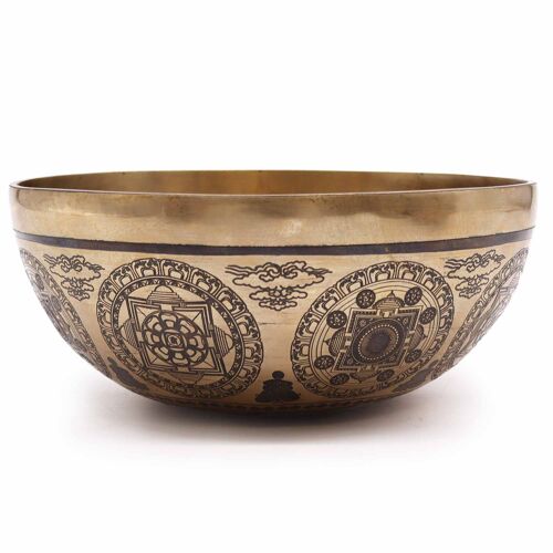 Tib-106 - Tibetan Healing Engraved Bowl - 21cm - 7 Chakra & Flower of Life - Sold in 1x unit/s per outer