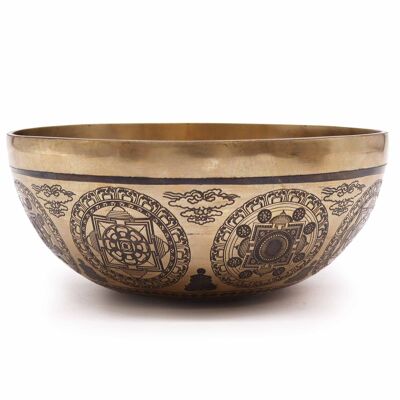 Tib-106 - Bol Tibétain Gravé de Guérison - 21 cm - 7 Chakra & Fleur de Vie - Vendu en 1x unité/s par extérieur