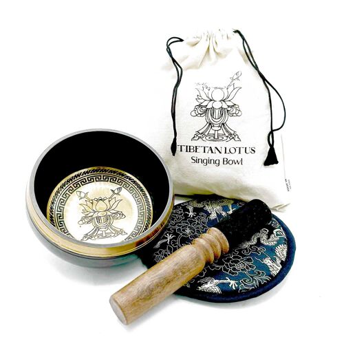 TIbS-21 - Hand Beaten & Engraved Singing Bowl Gift Set - 14cm - Lotus Flower - Sold in 1x unit/s per outer