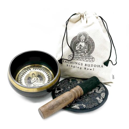 TIbS-25 - Hand Beaten & Engraved Singing Bowl Gift Set - 14cm - Teachings Buddha - Sold in 1x unit/s per outer