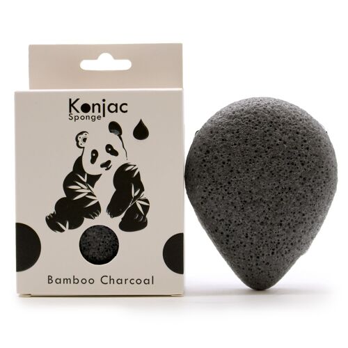 TKong-01 - Teardrop Konjac Sponge - Bamboo Charcoal - Anti-bacterial - Sold in 6x unit/s per outer