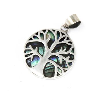 TOLSP-05 - Pendentif Arbre de Vie Argent 22mm - Abalone - Vendu en 1x unité/s par extérieur 1