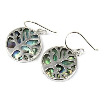 TOLSP-08 - Boucles d'Oreilles Argent Arbre de Vie 15mm - Abalone - Vendu en 1x unité/s par extérieur 1