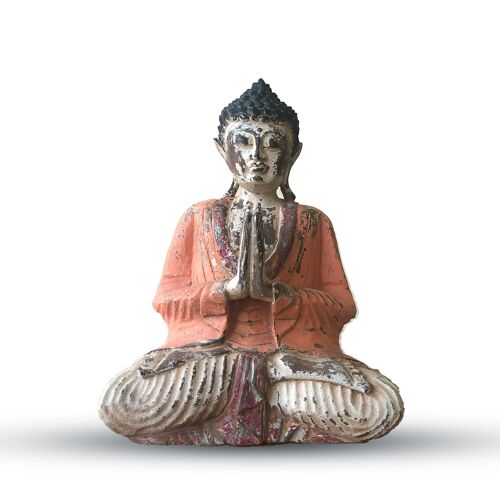 VHCBS-02 - Vintage Orange Hand Carved Buddha Statue - 30cm - Welcome - Sold in 1x unit/s per outer
