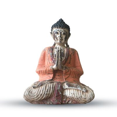 VHCBS-02 - Statua di Buddha vintage arancione intagliata a mano - 30 cm - Benvenuto - Venduto in 1x unità per esterno