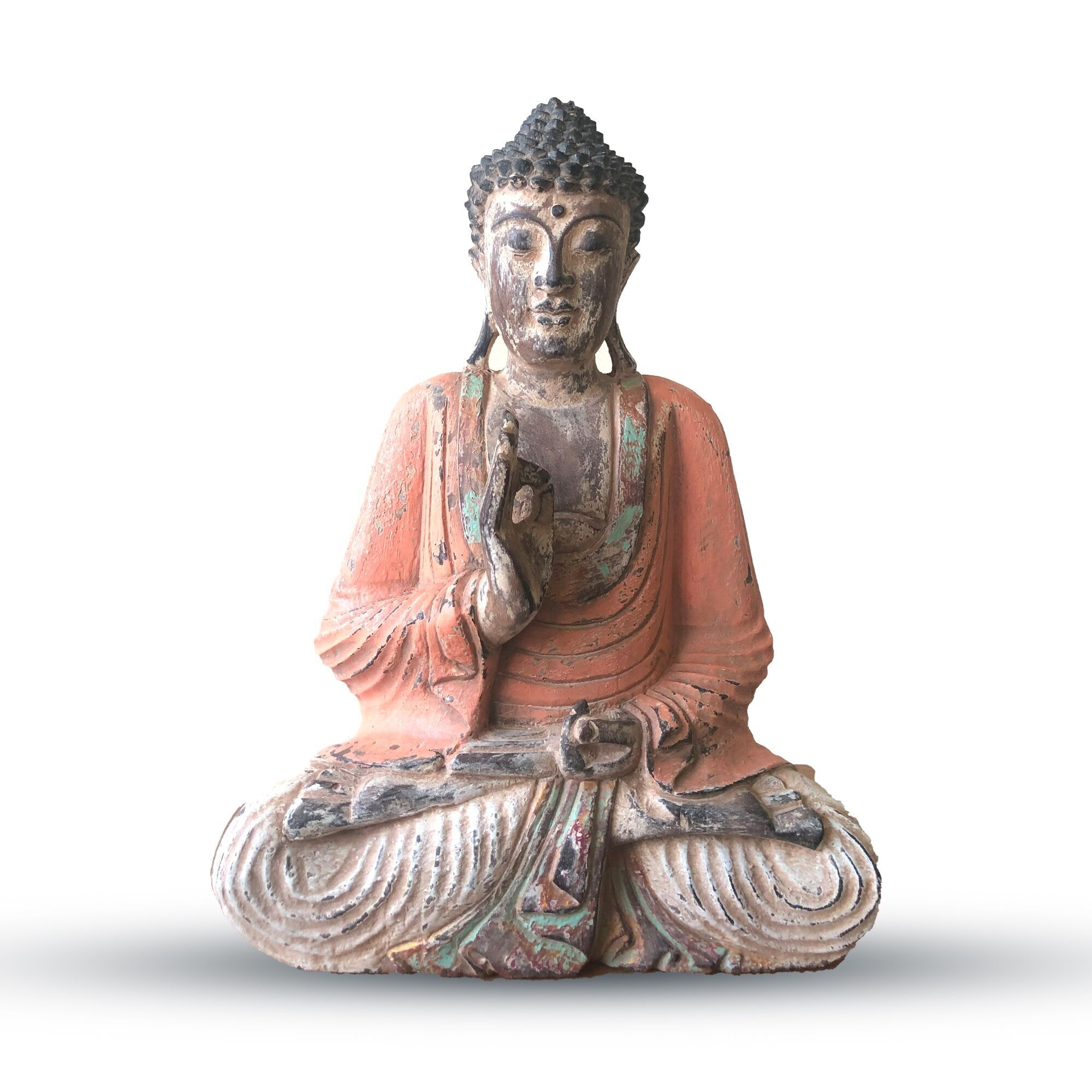 VHCBS-04 - Orangefarbene handgeschnitzte Buddha-Statue im Vintage-Stil - 40 cm - Lehrübertragung - Verkauft in 1x Einheit/en pro Umkarton