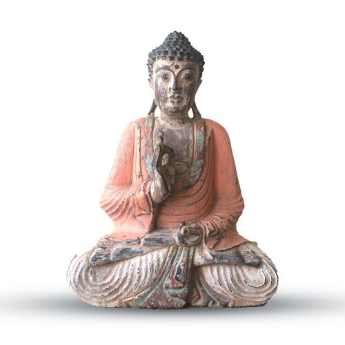 VHCBS-04 - Vintage Orange Hand Carved Buddha Statue - 40cm - Teaching Transmission - Sold in 1x unit/s per outer