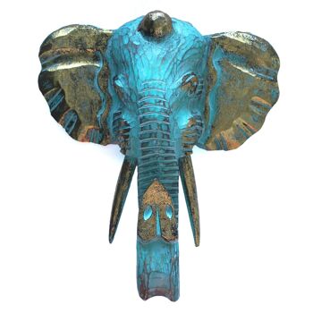VINTEP-04 - Grande tête d'éléphant - Or et turquoise - Vendu en 1x unité/s par extérieur