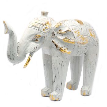 VINTEP-01 - Éléphant en Bois Sculpté - Or Blanc - Vendu en 1x unité/s par extérieur 1