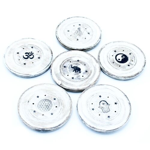 WWIH-02 - White Washed Incense Holder - Cone and Incense Disc - Sold in 6x unit/s per outer