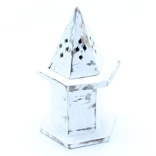 WWIH-07 - White Washed Incense Holder - Pyramid Mini House - Sold in 4x unit/s per outer