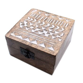 WWIB-05 - Boîte en bois lavé blanc - Design aztèque 4x4 - Vendu en 2x unité/s par extérieur 3