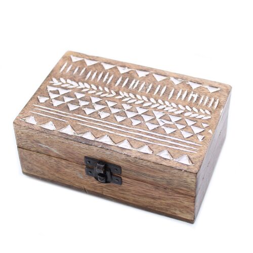 WWIB-06 - White Washed Wooden Box - 6x4 Aztec Design - Sold in 2x unit/s per outer